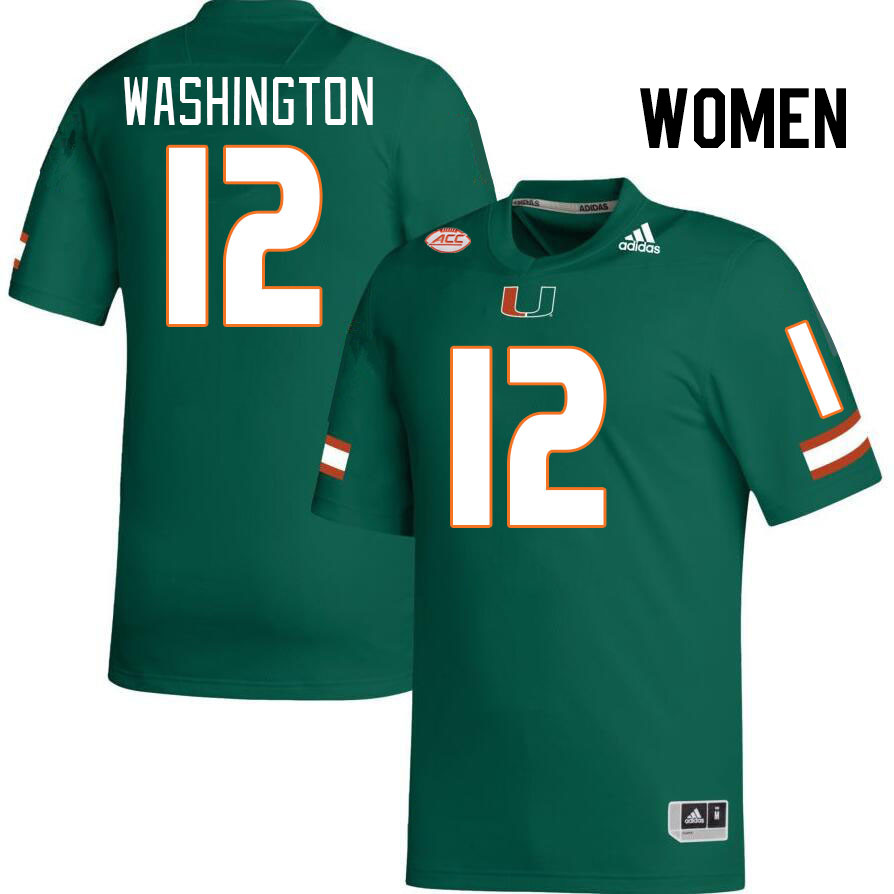 Women #12 Robby Washington Miami Hurricanes College Football Jerseys Stitched-Green - Click Image to Close